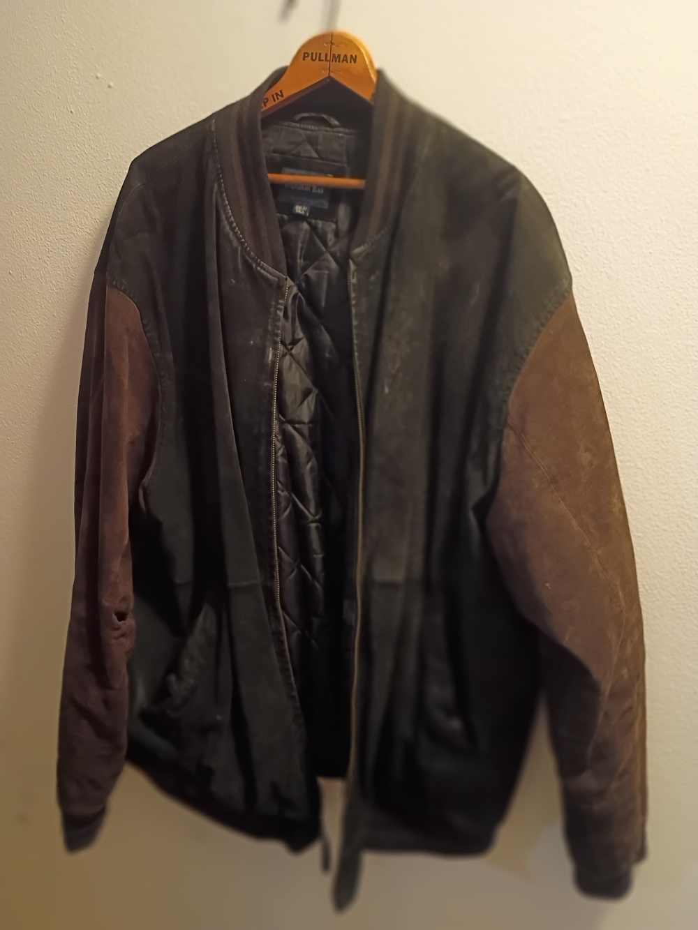 Harbor Bay Suede Black Body with Brown Sleeve Bomber Jacket